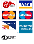 Cards Accepted: Virgin Money, Visa, Mastercard, Delta, Maestro, American Express Direct Debit, Solo
